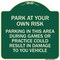 Signmission Parking in This Area During Games or Practices Could Result in Damage to Your Vehicle, G-1818-23436 A-DES-G-1818-23436 - alternate 1